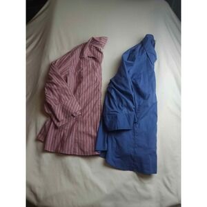 Riders by Lee Easy Care Button Down Shirt Bundle 2X XXL Blue Striped 3/4 Sleeve